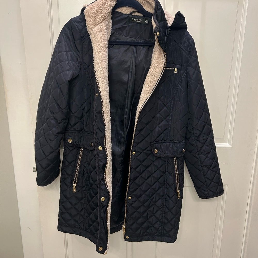Ralph Lauren Quilted Hooded Coat with Faux Fur Lining
